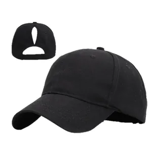 Einfache schwarze Pferdeschwanz-Baseballkappe mit hoher Öffnung für Damen-Outdoor-Sportarten