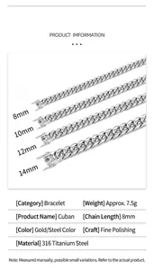 Productdetails met technische specificaties voor 316 roestvrijstalen Cubaanse schakelarmbanden