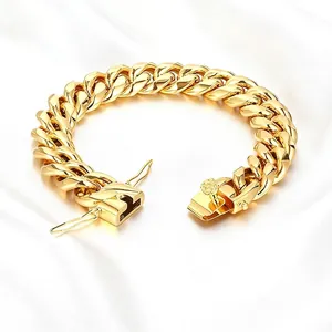 Roestvrij Stalen Cubaanse Schakel Armband Voor Mannen Vrouwen Hip Hop Goud Zilver Verguld Miami Box Sluiting Metalen Ketting Sieraden Cadeau