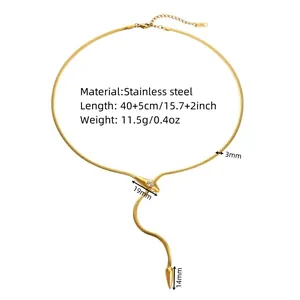 Dimensions détaillées du collier en acier inoxydable doré avec pendentif tête de serpent
