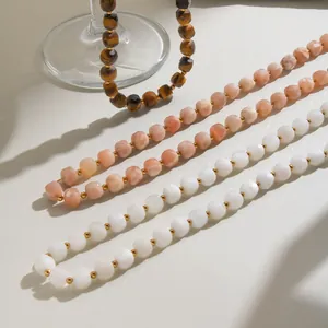 Niche Design Natural Stone Necklace Stainless Steel Irregular Chain Waterproof Hypoallergenic Real Gold Plated Pendant Necklace For Women Daily Commuting Jewelry