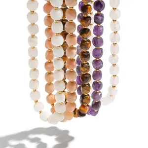 Multicolor natural faceted stone beaded necklaces with gold stainless steel spacer beads