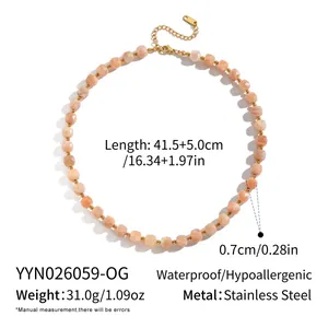 Detailed dimensions of natural stone necklace with golden stainless steel chain