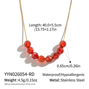 Détails du collier en acier inoxydable étanche avec des perles de cornaline rouge facettées