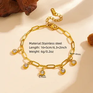 Detail of gold stainless steel bracelet showing 5.7mm stones and 4mm link width.
