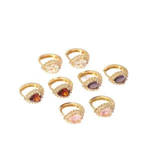 Premium 18K gold plated stainless steel huggie hoop earrings with colorful teardrop gemstones