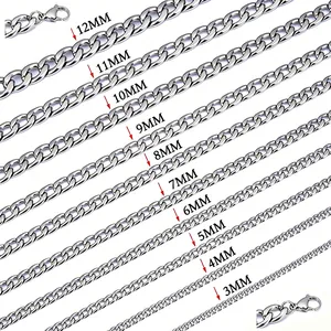 Detailed comparison of titanium steel Cuban link chain widths ranging from 3mm to 12mm.