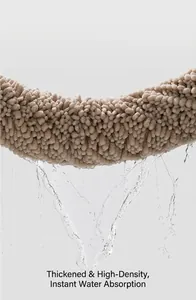 Macro detail view of thickened chenille bath mat demonstrating instant water absorption