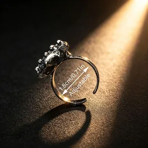 Macro view of retro adjustable silver ring with 1.8cm inner diameter measurement size