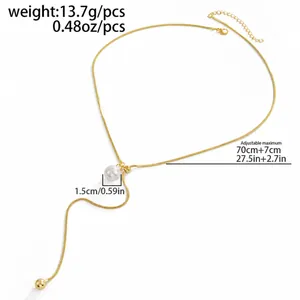 Gedetailleerde afmetingen van verstelbare gouden rvs lariat ketting met parel