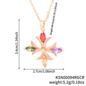 Elegante collana con ciondolo a croce in oro rosa con zirconi colorati per donna