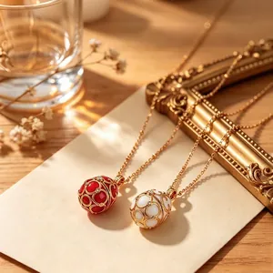 Collar de Pendiente de Huevo Estilo Fabergé Vintage Plata de Ley 925 Chapado en Oro Esmalte Circonia Joyería Para Mujer Regalo