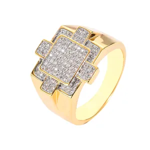 Anello in Rame Geometrico Hip Hop da Uomo Zirconia Micro-intarsiata Bling Ice Out Gioielli di Lusso Regalo Festa