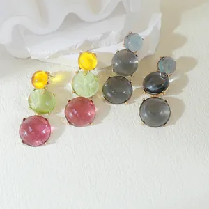 Detailed view of bohemian jelly resin earrings with vibrant translucent geometric circles