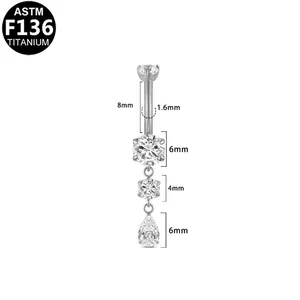 High quality F136 titanium belly button ring featuring sparkling teardrop cubic zirconia