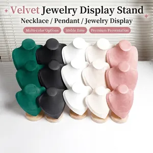 Necklace Display Stand Portrait Mannequin Bust Jewelry Holder Elegant Solid Wood Base PU Leather Velvet Countertop Prop