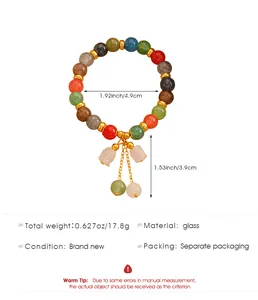 Technical specifications and dimensions for colorful glass beaded bracelet with charms