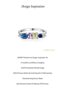 Vista dettagliata dell'anello in argento 925 con gemme geometriche multicolore