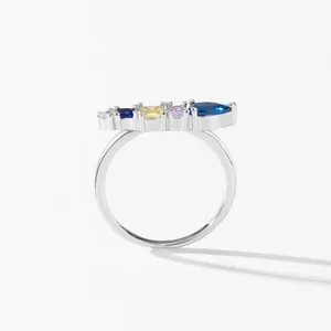 Elegante anello in argento sterling 925 con pietre preziose geometriche multicolori