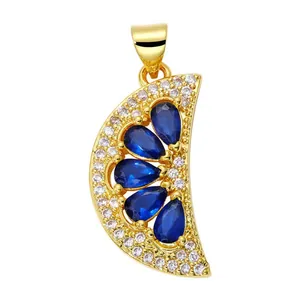 Luxury gold plated pomegranate seed pendant with blue crystals for DIY jewelry