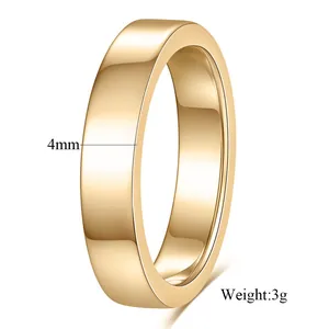 Close-up of 4mm wide 14K gold plated stainless steel plain band ring for minimalist style