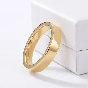 Detailed close-up view of a minimalist 14K gold-plated stainless steel plain band ring