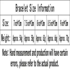 Size guide for 12mm stainless steel Cuban link bracelet showing lengths and weights