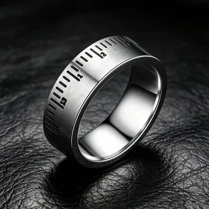 8mm Industrial 316 Stainless Steel Scale Ruler Ring For Men Women Blackened Number Carved Geometric Fashion Band Ring