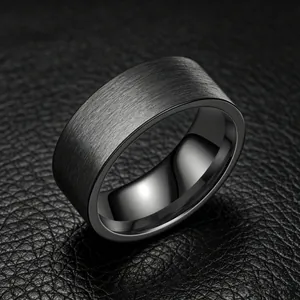 Brushed black stainless steel 8mm men's ring with polished interior