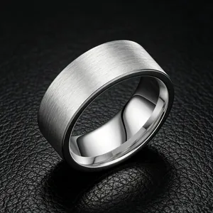 8mm brushed titanium steel ring for men with industrial design style and polished inner
