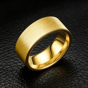 Premium 8mm gold brushed finish titanium steel ring for men, industrial jewelry style