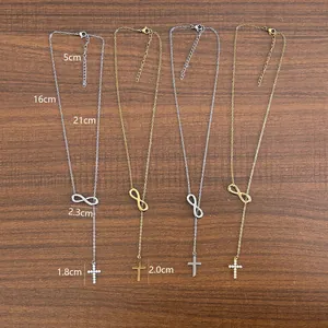 18K gold plated infinity cross necklace with CZ zircon stones and detailed measurements