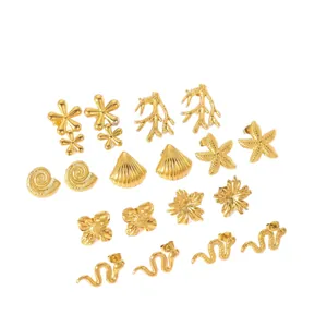 Kollektion von 18 Karat vergoldeten Edelstahl-Ohrsteckern mit Meeres- und Blumenmotiven