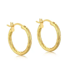 Elegant gold plated s925 silver twisted rope hoop earrings with refined texture