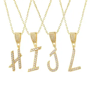 Gold alphabet pendant necklaces with cubic zirconia inlay showing H I J L initials.
