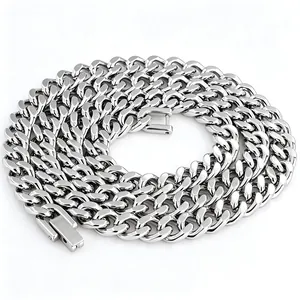 Tough Titanium Steel Cuban Link Chain Necklace Hip Hop Street Style Polished Silver Tone Metal Jewelry For Men Women