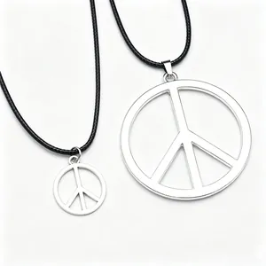Vintage Legierung Friedenszeichen Anhänger Halskette Anti Krieg Symbol Rund Schmuck Für Herren Damen Alltag Retro Zubehör Silber