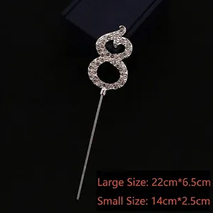 Close-up detail of sparkling rhinestone number 8 cake topper for birthday party