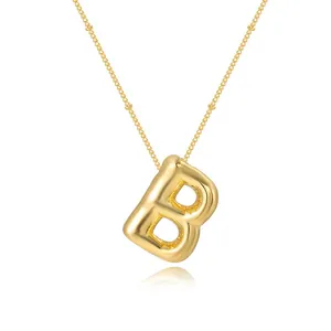 Gold-plated bubble letter B pendant necklace with a minimalist polished finish
