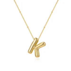 Elegant minimalist gold plated bubble initial K pendant necklace for women jewelry