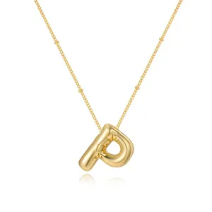 Elegant gold-plated puffy bubble letter P pendant necklace with a minimalist chain