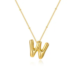 Chic gold-plated bubble initial W pendant necklace with a polished finish for women