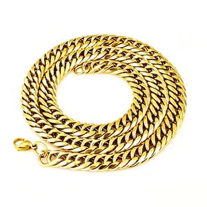 Heavy duty gold stainless steel Cuban link chain necklace for men with lobster clasp