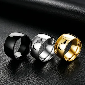Minimalistischer Titanstahl Breitband Ring Für Damen Herren Polierter Schlichter Geometrischer Fingerring Gold Silber Schwarz Schmuck