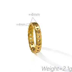 Detail of gold titanium steel ring with triangle pattern and 4mm width measurement