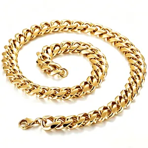 Men's heavy gold-tone titanium steel Cuban link chain necklace with polished finish