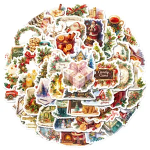 Collection de 50 autocollants de Noël vintage avec des illustrations festives