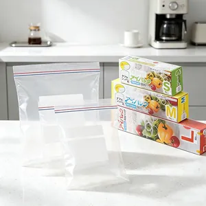 Transparent food storage zipper bags in S, M, L sizes with write-on label panels