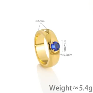 Close-up detail of a blue zircon gold-plated titanium steel ring with weight measurement
