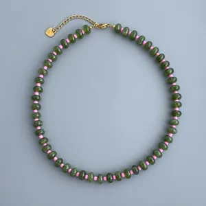 Nuevo Estilo Chino Collar Y Pulsera De Cuentas De Piedra Natural Calcedonia Morada Con Cara Sonriente Joyería De Acero Inoxidable Chapado En Oro Mujer